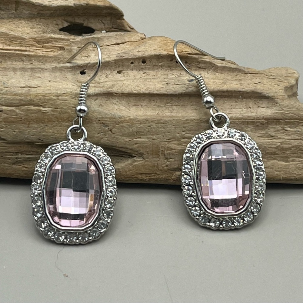 Elegant Silver and Pink Crystal Earrings